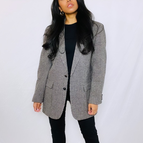 Vintage | 100% Pure Wool Checkered Single Breasted Oversized Blazer - Picture 5 of 12
